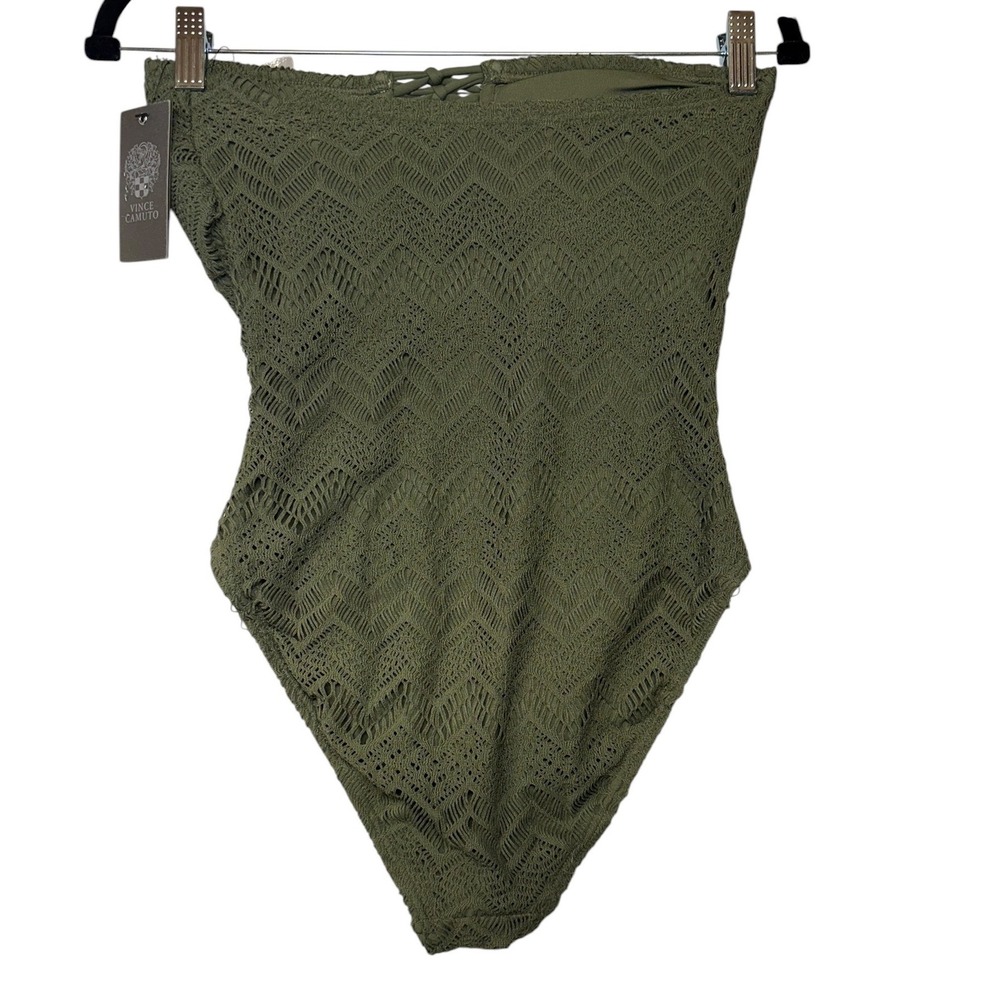 Vince‎ Camuto Crochet Strapless One Piece Swimsuit Safari Green V90734 Womens 8 - Picture 4 of 9